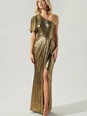 Liquid Gold One Shoulder Gown