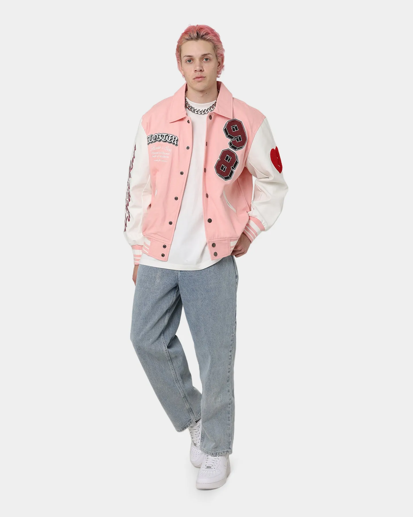 Loiter Human Varsity Jacket Pink