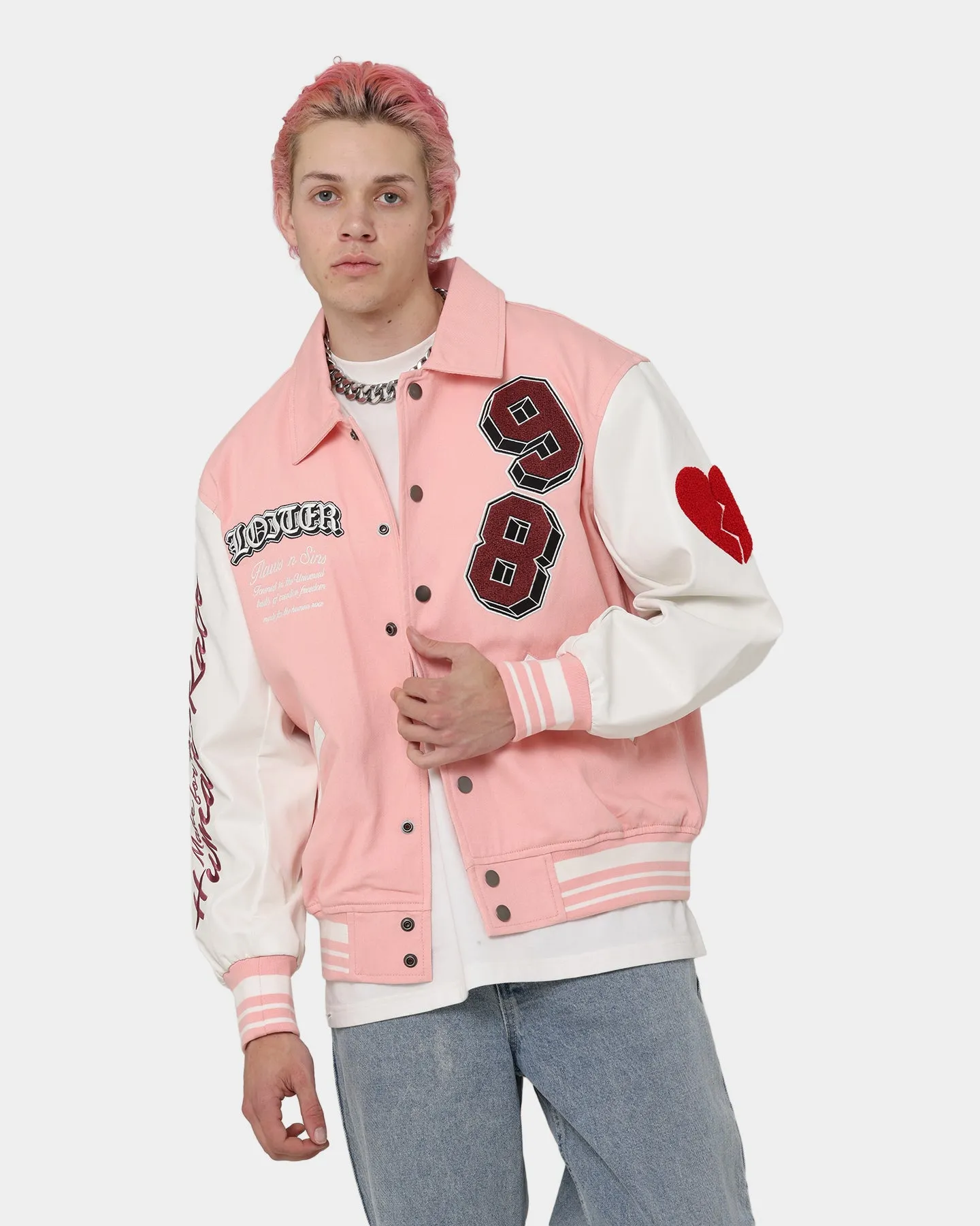 Loiter Human Varsity Jacket Pink