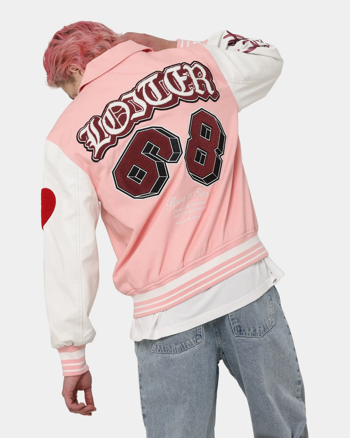 Loiter Human Varsity Jacket Pink