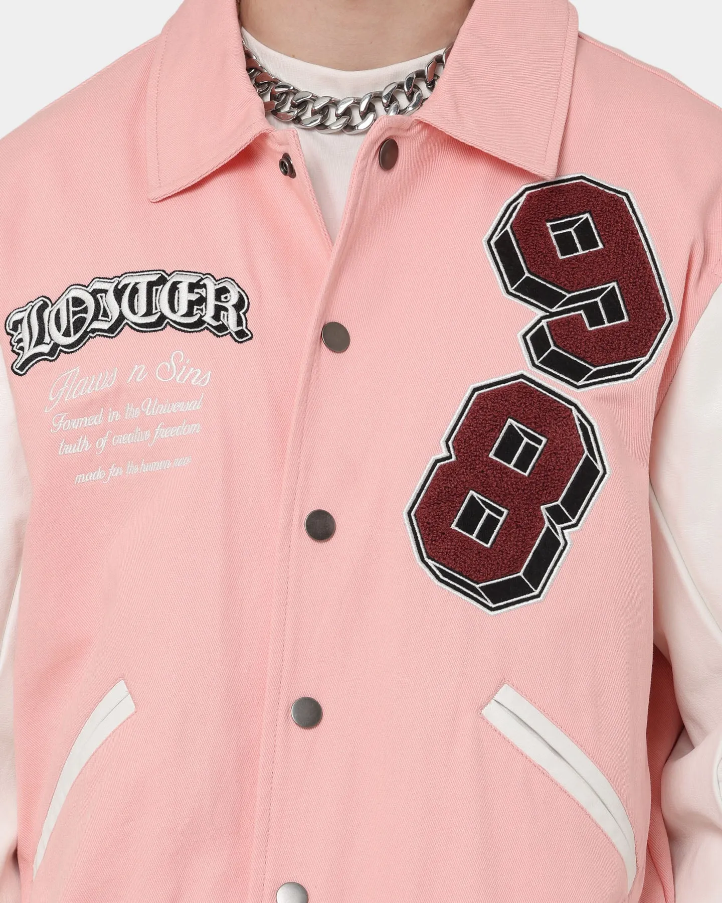 Loiter Human Varsity Jacket Pink