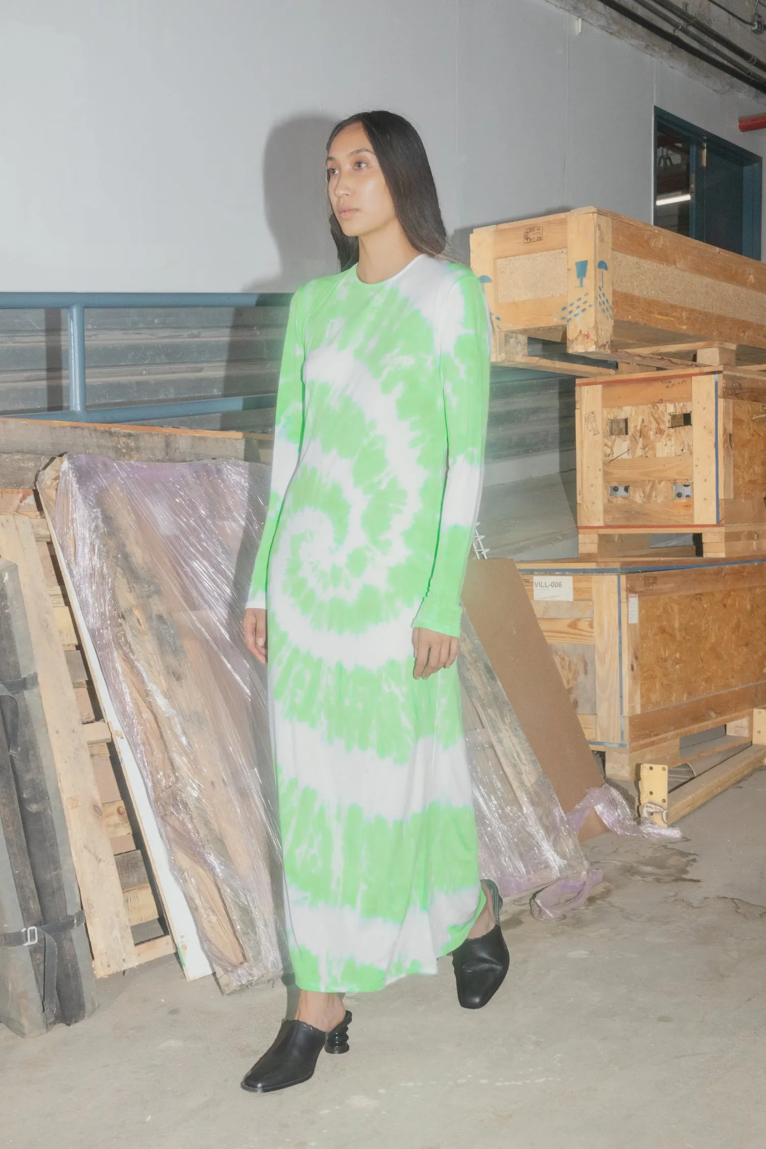 Long Sleeve Dress - Lime Tie-Dye