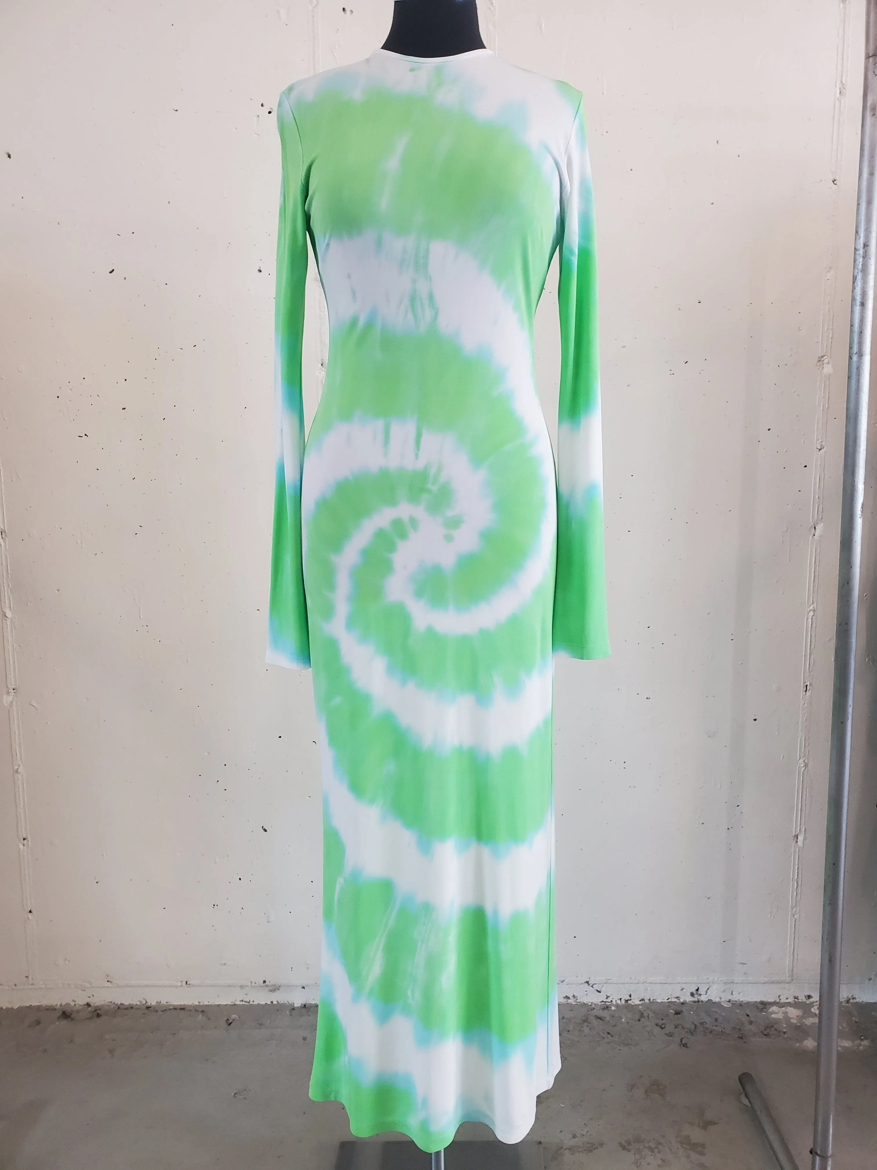 Long Sleeve Dress - Lime Tie-Dye