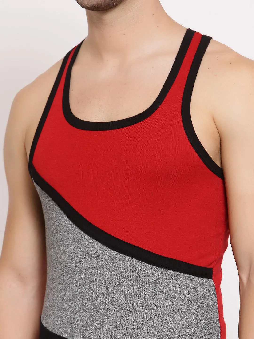 Men's 3-Colour Panel Gym Vest Pack Of 2 - (Red & Navy)