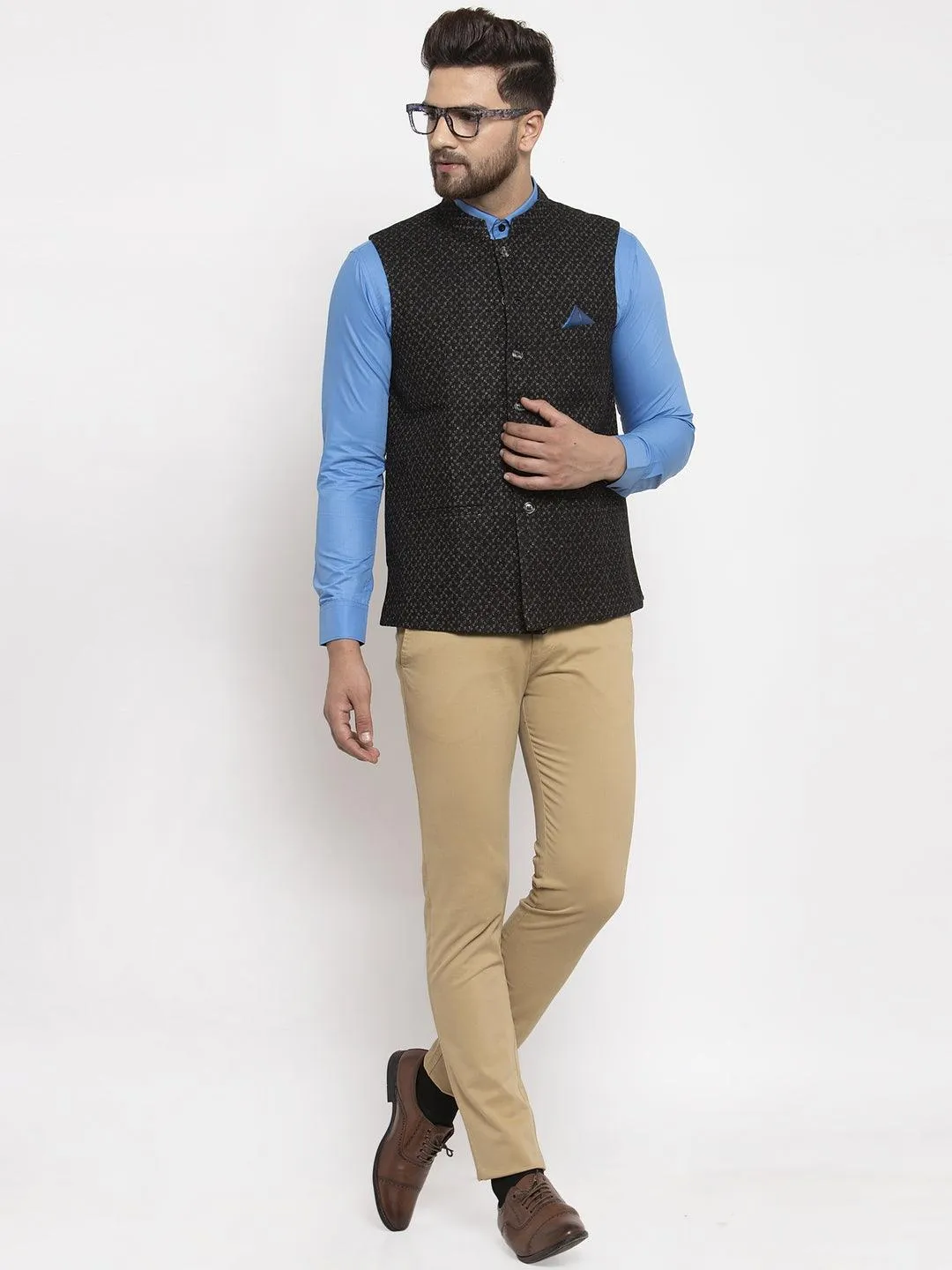 Men's Dhrohar Solid Wool Nehru Jacket - Grey - Size - 38 - Neudis Men