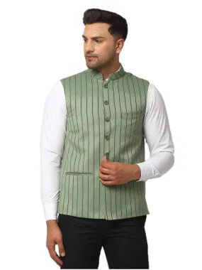 Men's Dhrohar Striped Wool Nehru Jacket / Waistcoat - Green - Size - 38 - Neudis Men