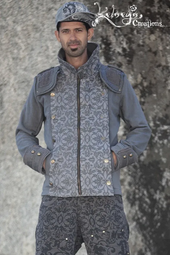 MENS JACKET - Large, Gray Jacket, Steampunk, Burning Man, Marching Band, Pirate,  Mens Clothing, Victorian, Buckaneer, gift for him