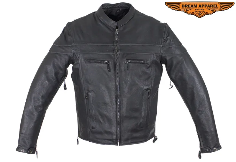 Men's Premium Naked Cowhide Leather Racer Motorcycle Jacket With Zipper On Front