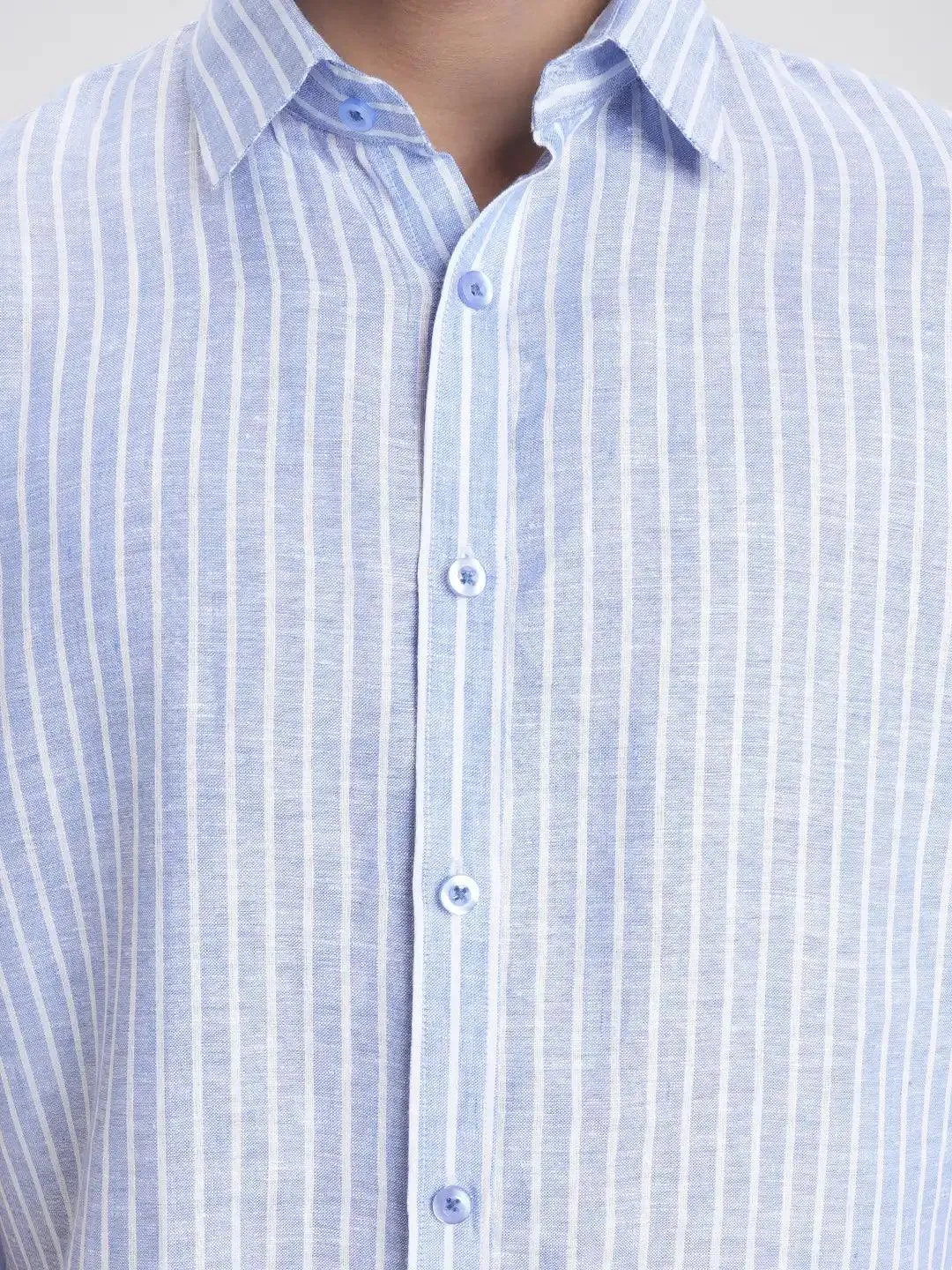 Men's Short Sleeve Casual Shirt in Light Sky Stripe