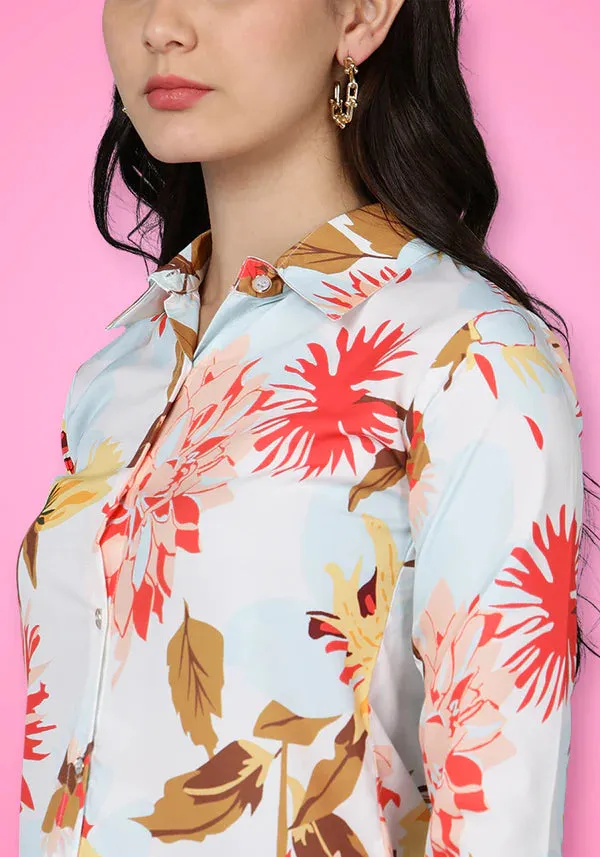 Multi-Coloured Flowing Collared Printed Shirt