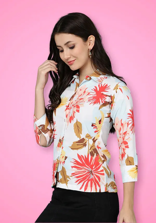 Multi-Coloured Flowing Collared Printed Shirt