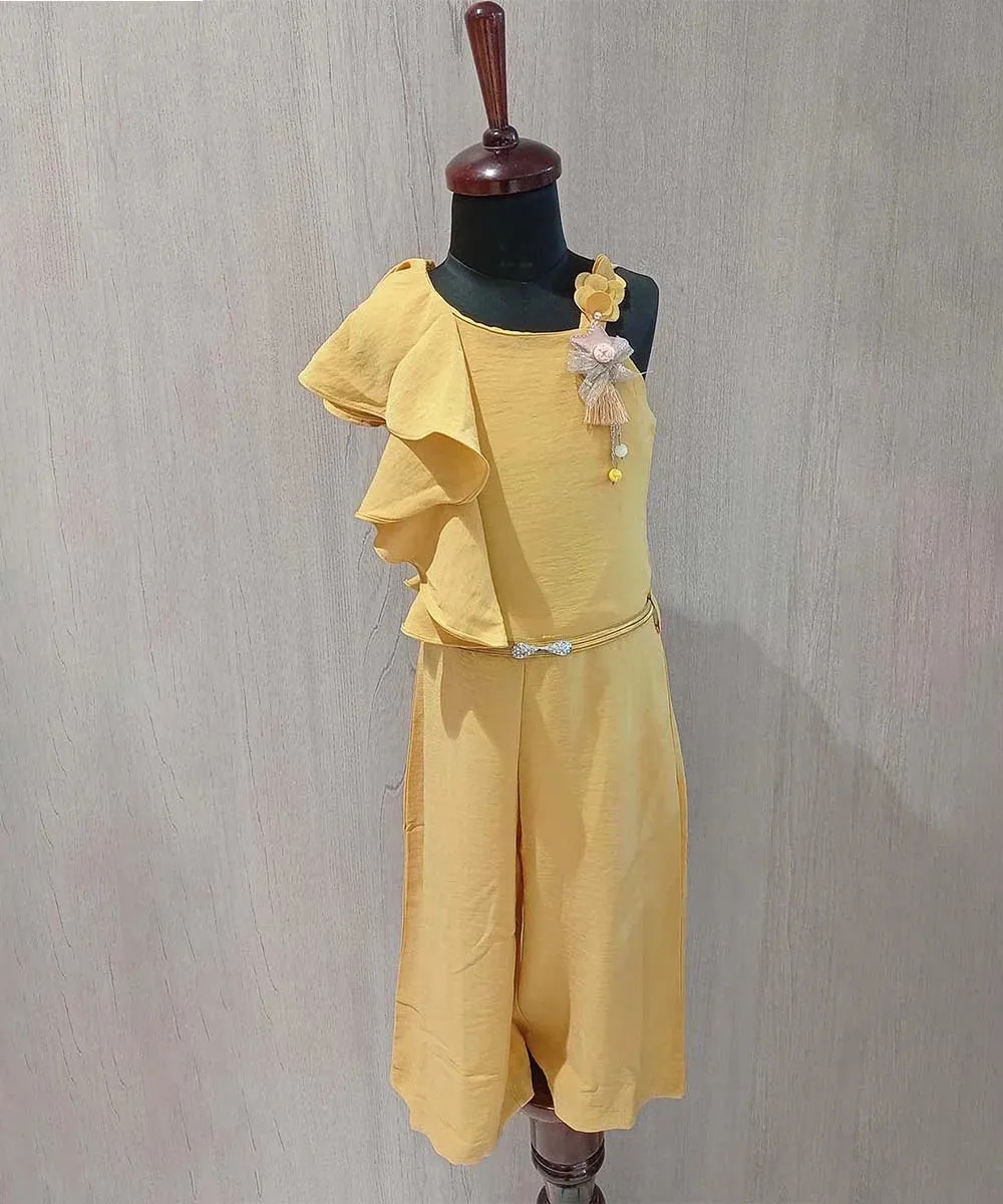 Mustard Colored Jumpsuit with Belt for Girls