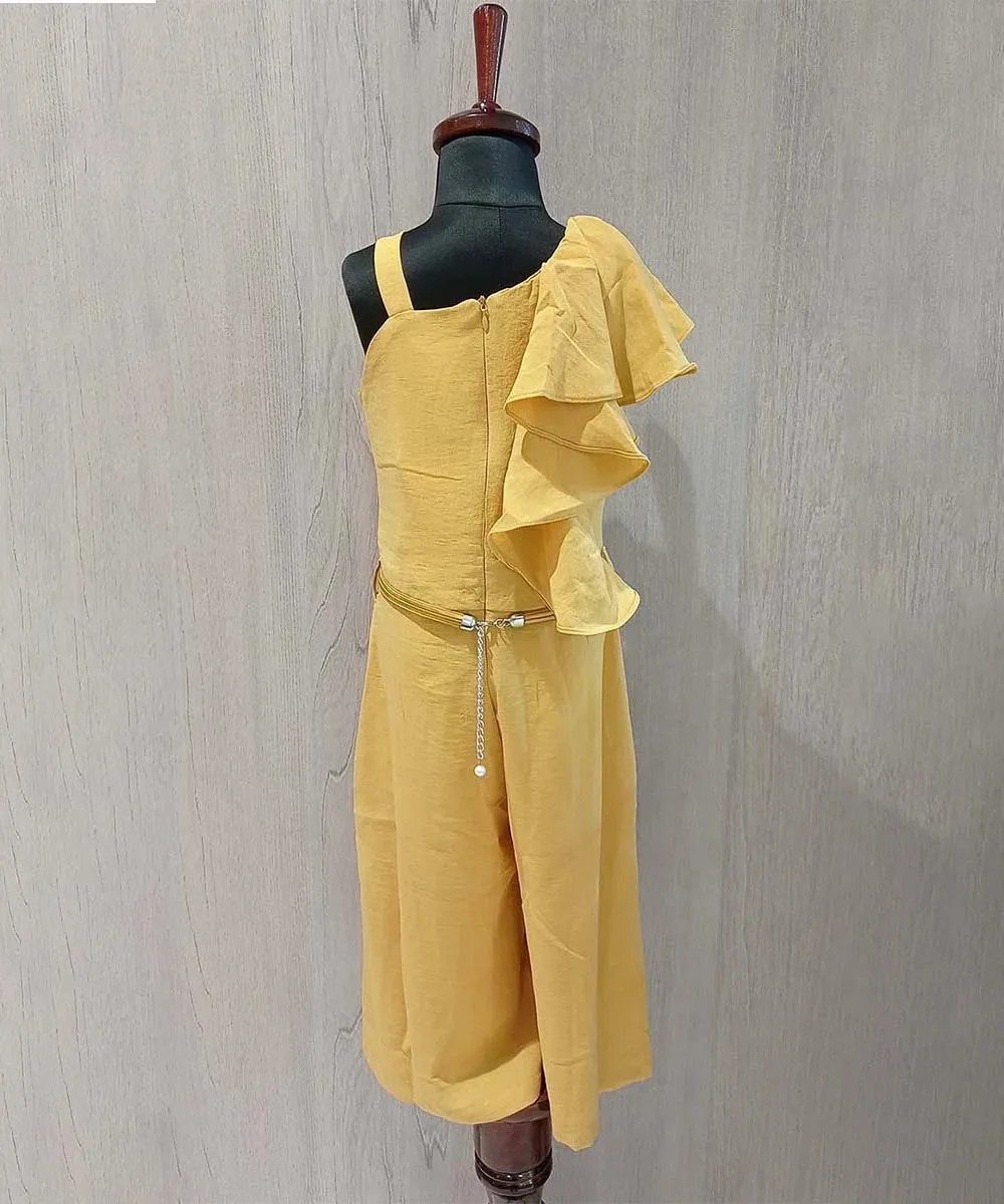 Mustard Colored Jumpsuit with Belt for Girls