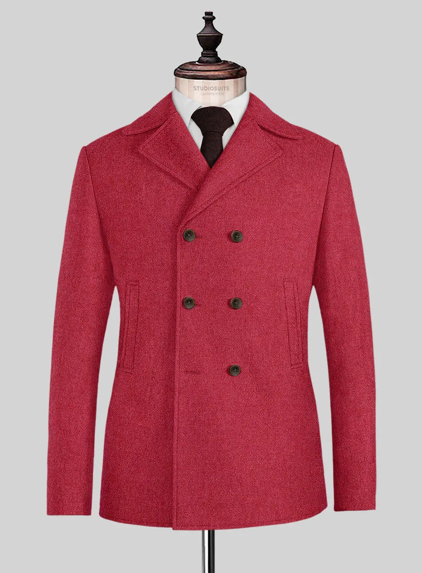 Naples Coral Pink Tweed Pea Coat