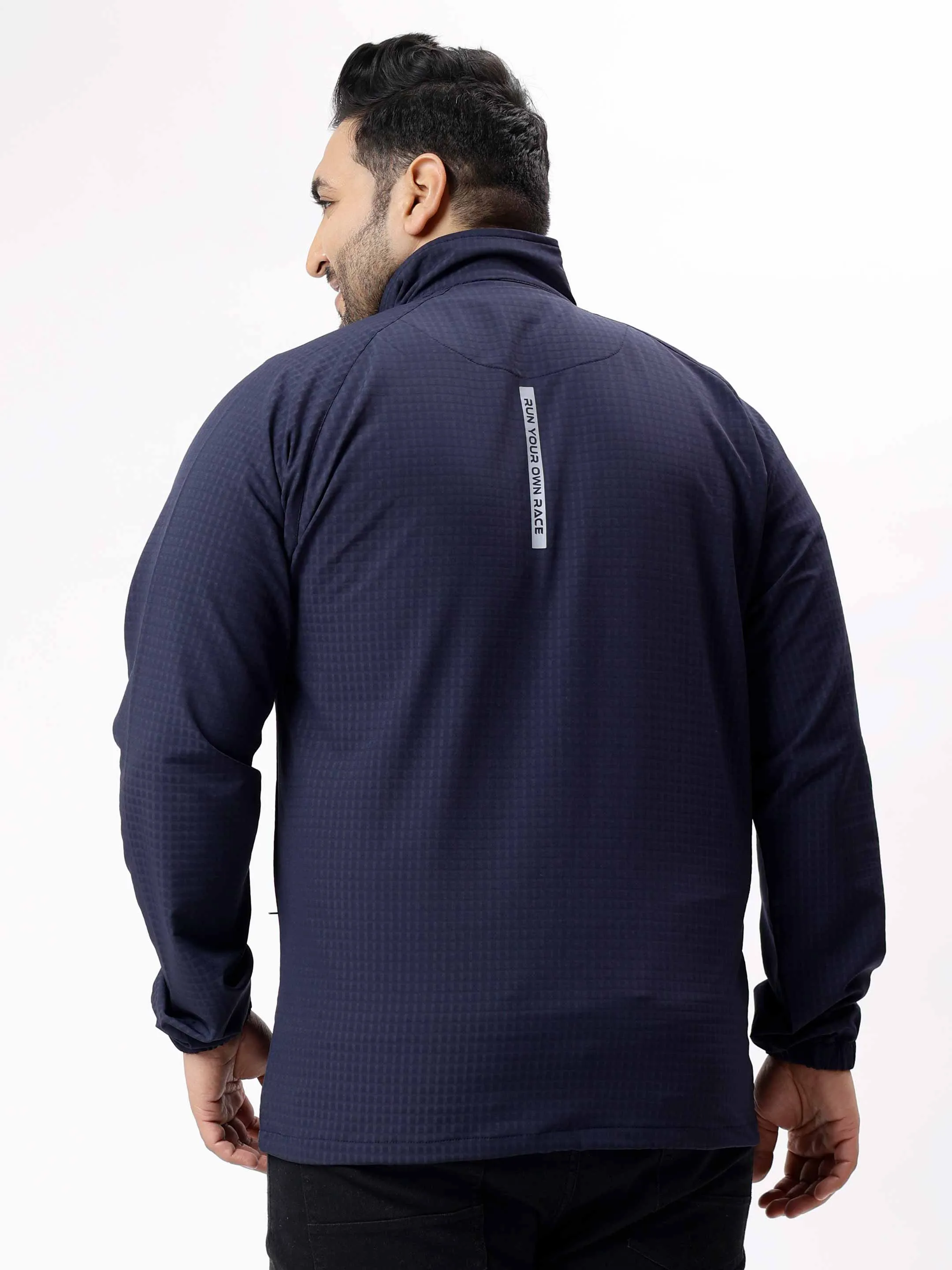 Navy Blue Premium Textured Plus Size Sports Jacket