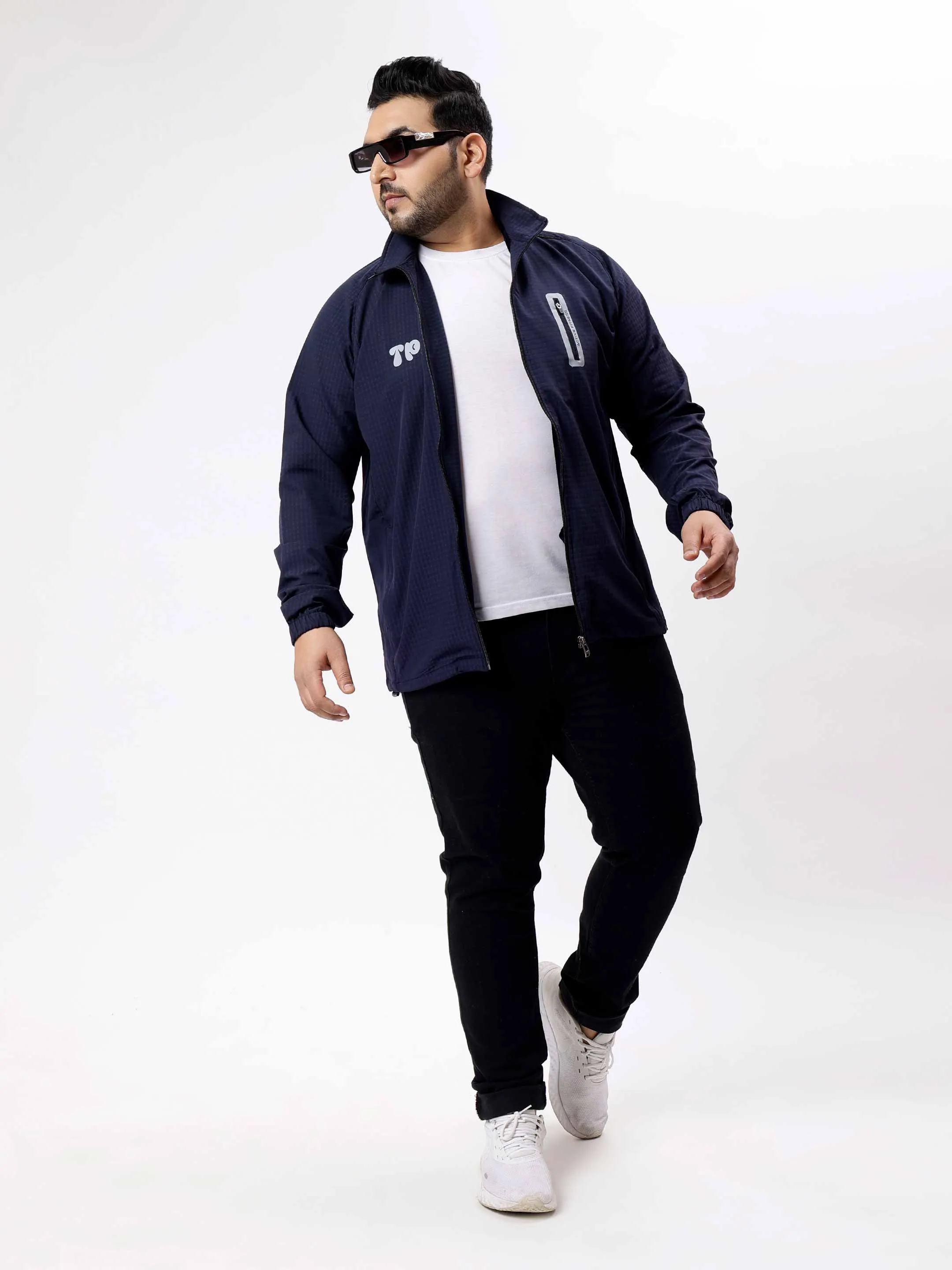 Navy Blue Premium Textured Plus Size Sports Jacket