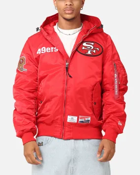 New Era San Francisco 49ers Alpha Industries L-2B Hooded Bomber Jacket Red