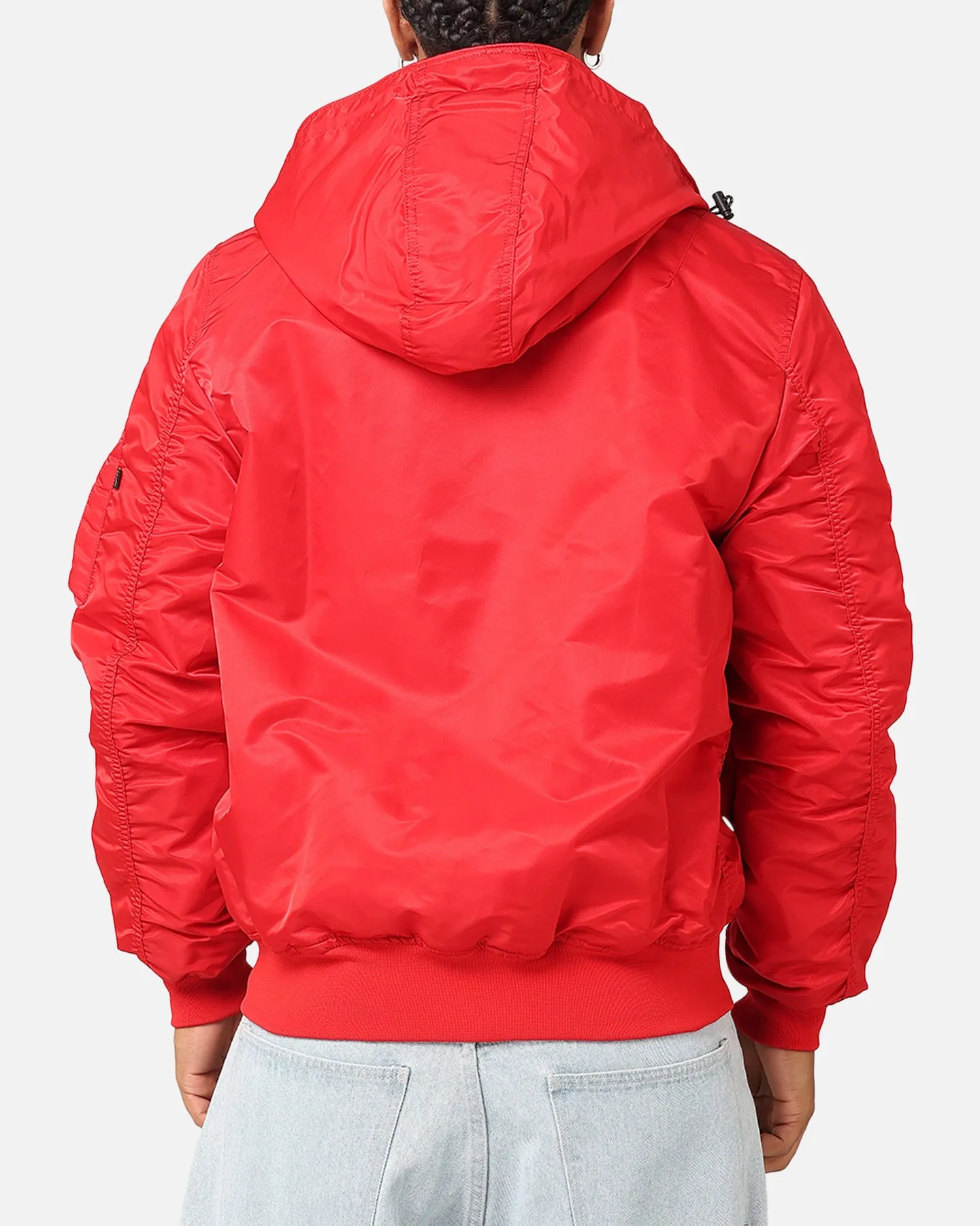 New Era San Francisco 49ers Alpha Industries L-2B Hooded Bomber Jacket Red