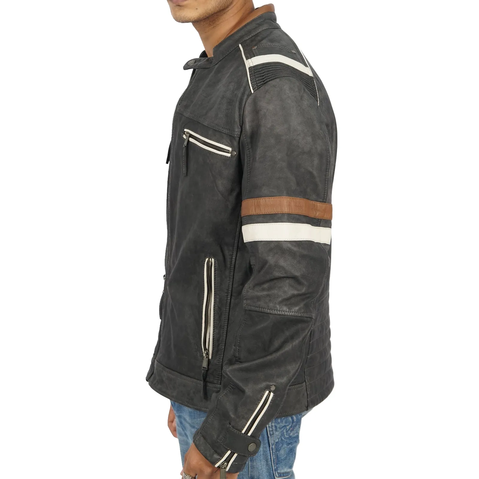 Noah Bomber Grey Biker Leather Jacket