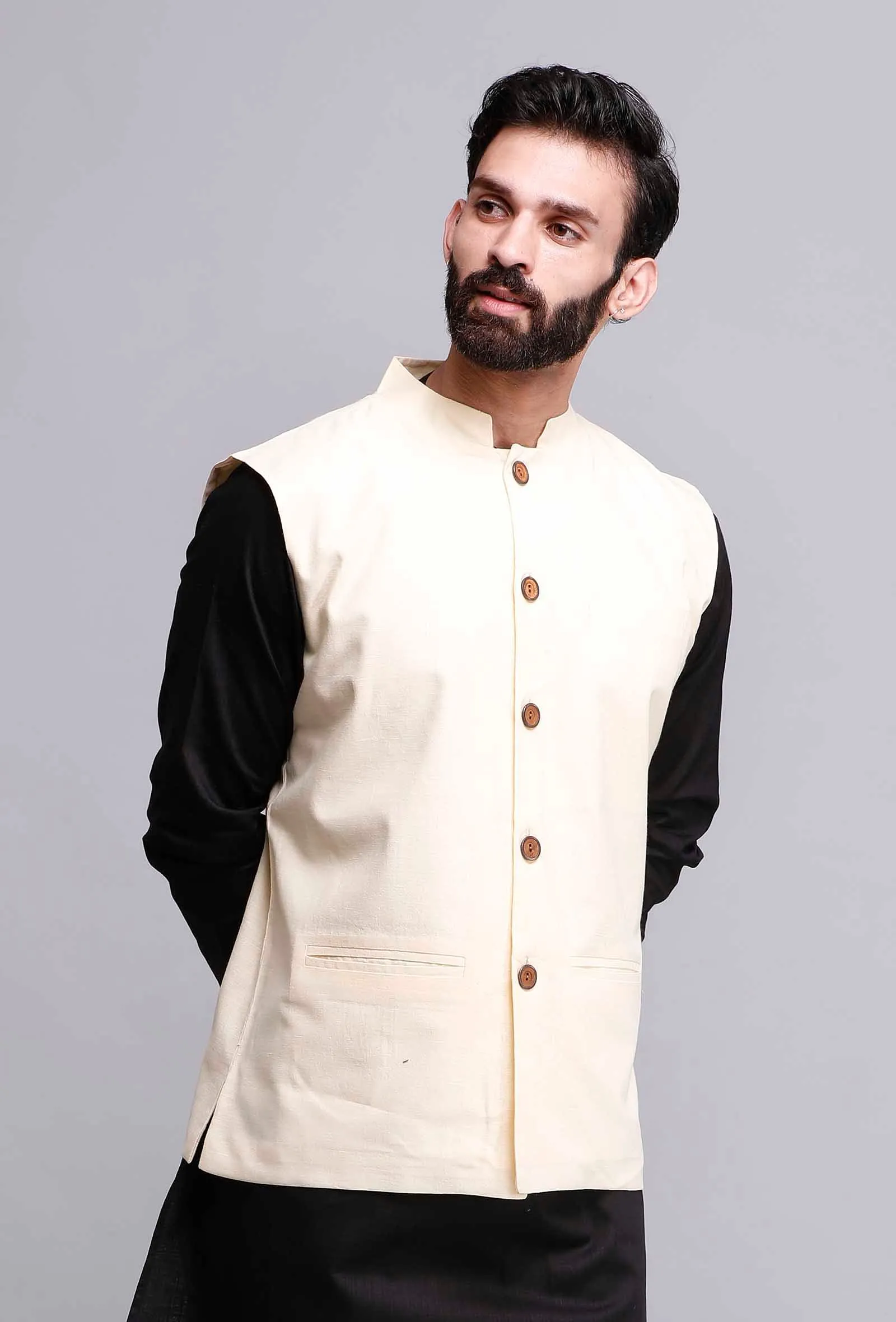 Off White Cotton Nehru Jacket