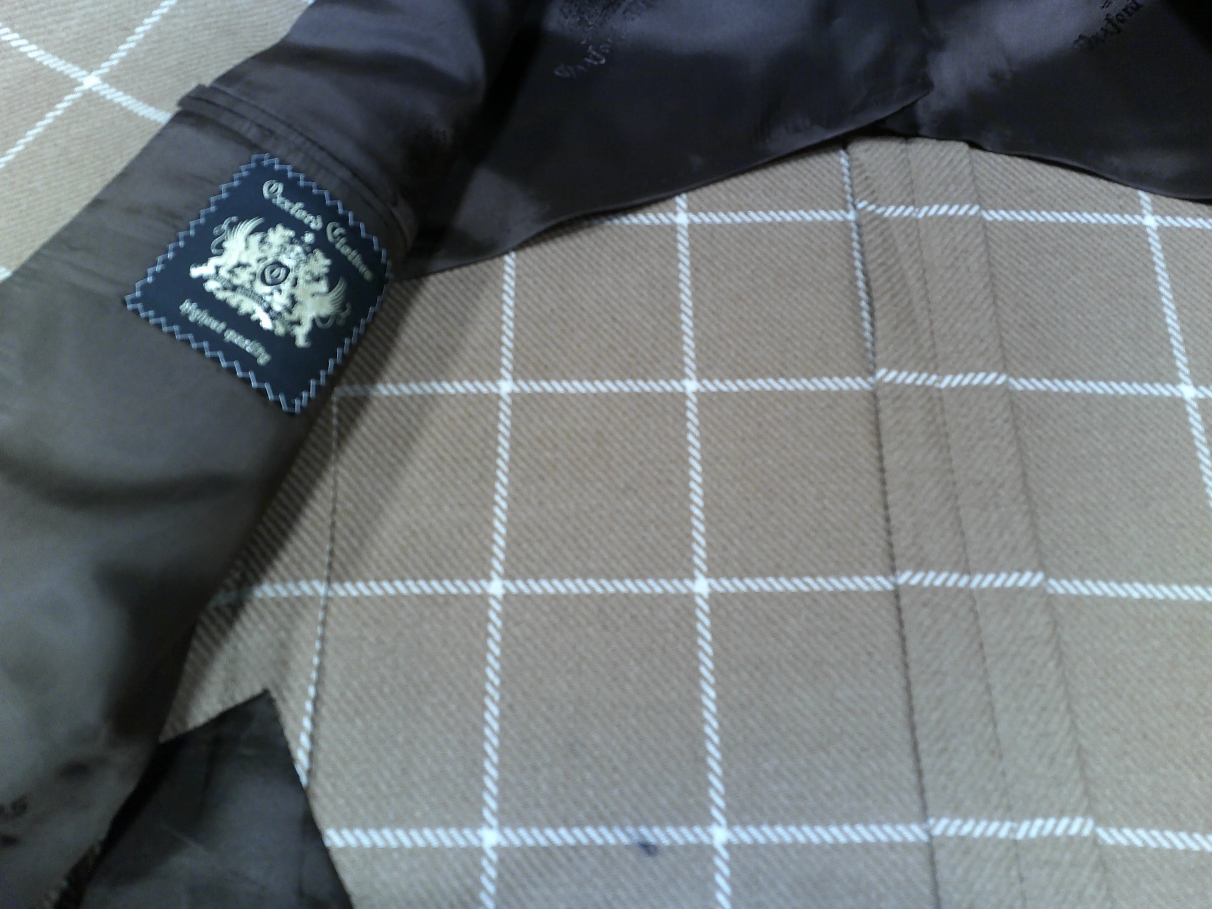 Oxxford Clothes Tan/Cream Windowpane Baby Camelhair Jacket