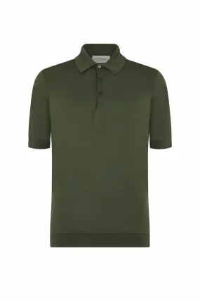 Palm Green Merino/Cotton Short Sleeve Polo Neck Knitwear