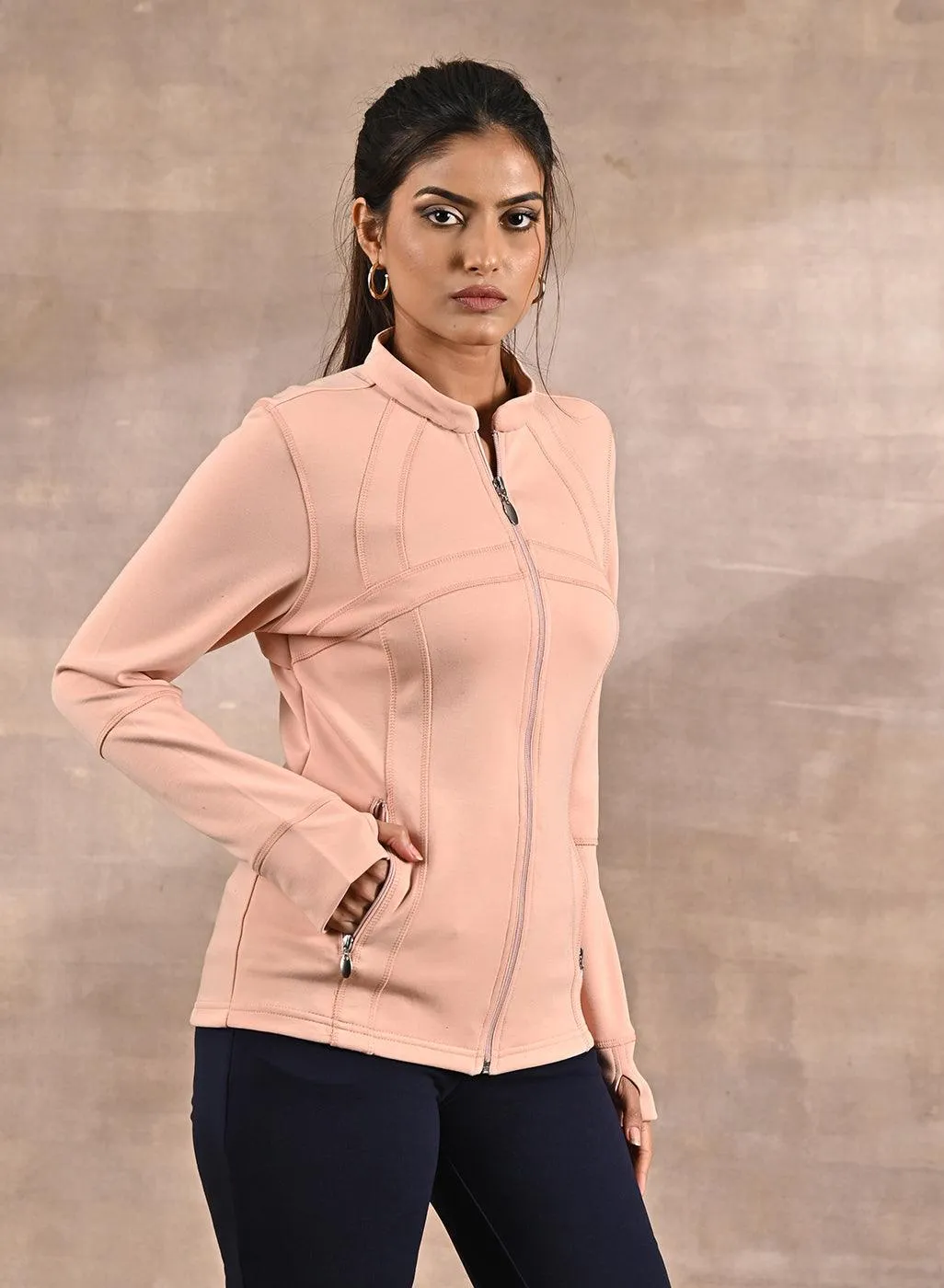 Peach Long-sleeve Jacket with Decorative Cuts