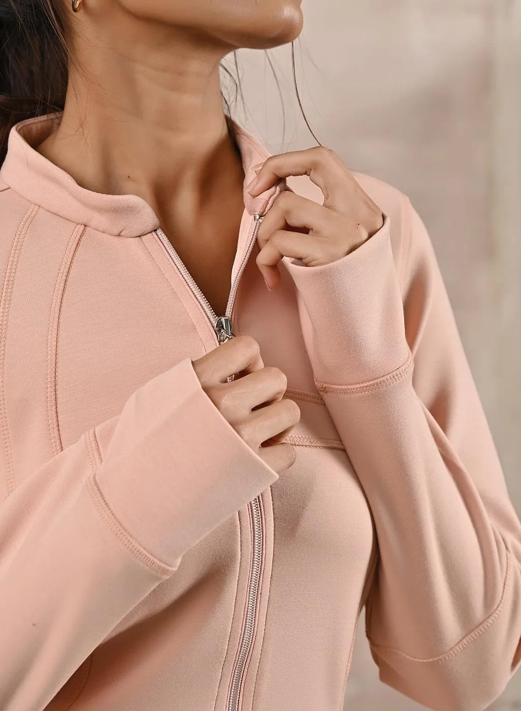 Peach Long-sleeve Jacket with Decorative Cuts