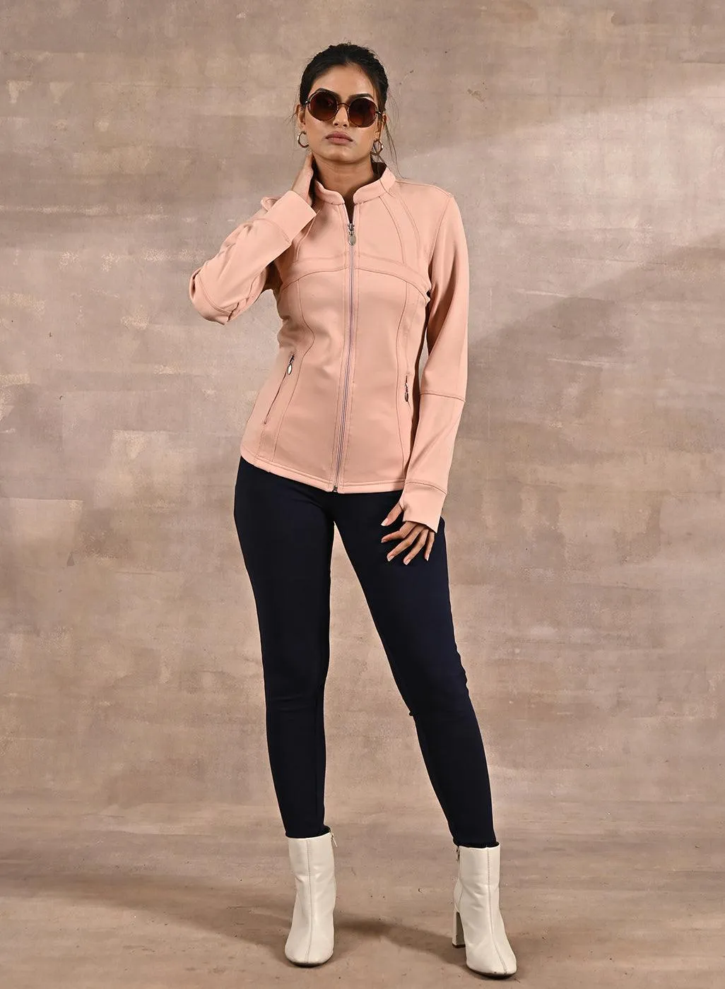 Peach Long-sleeve Jacket with Decorative Cuts