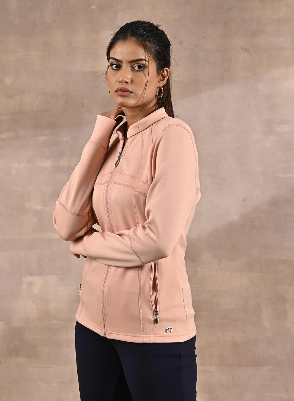 Peach Long-sleeve Jacket with Decorative Cuts