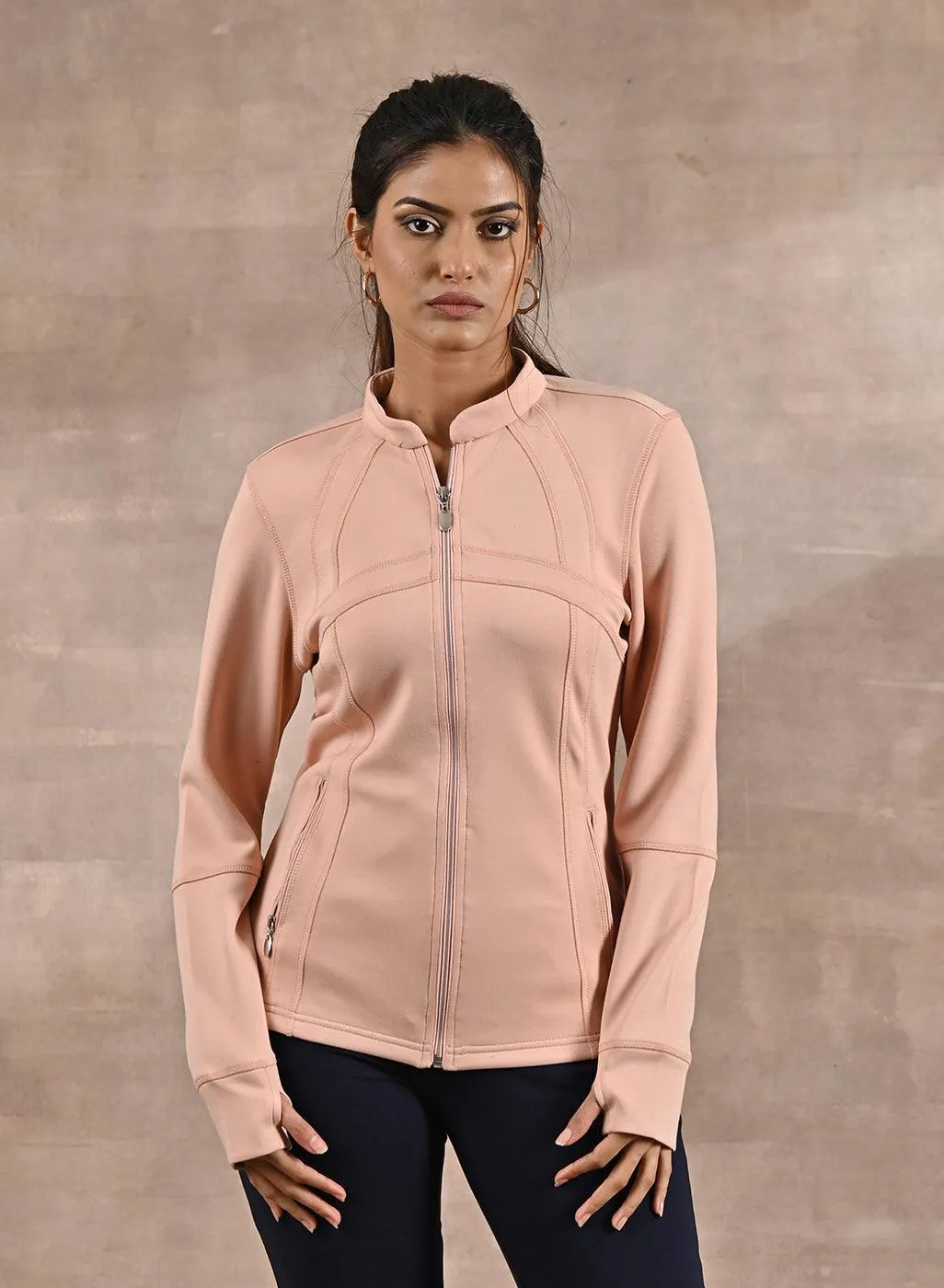 Peach Long-sleeve Jacket with Decorative Cuts