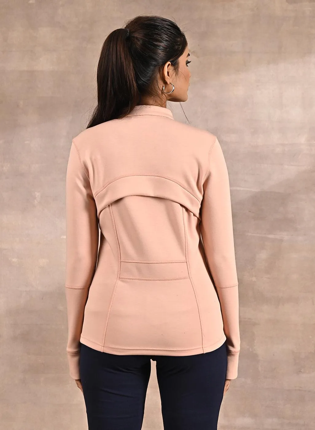 Peach Long-sleeve Jacket with Decorative Cuts