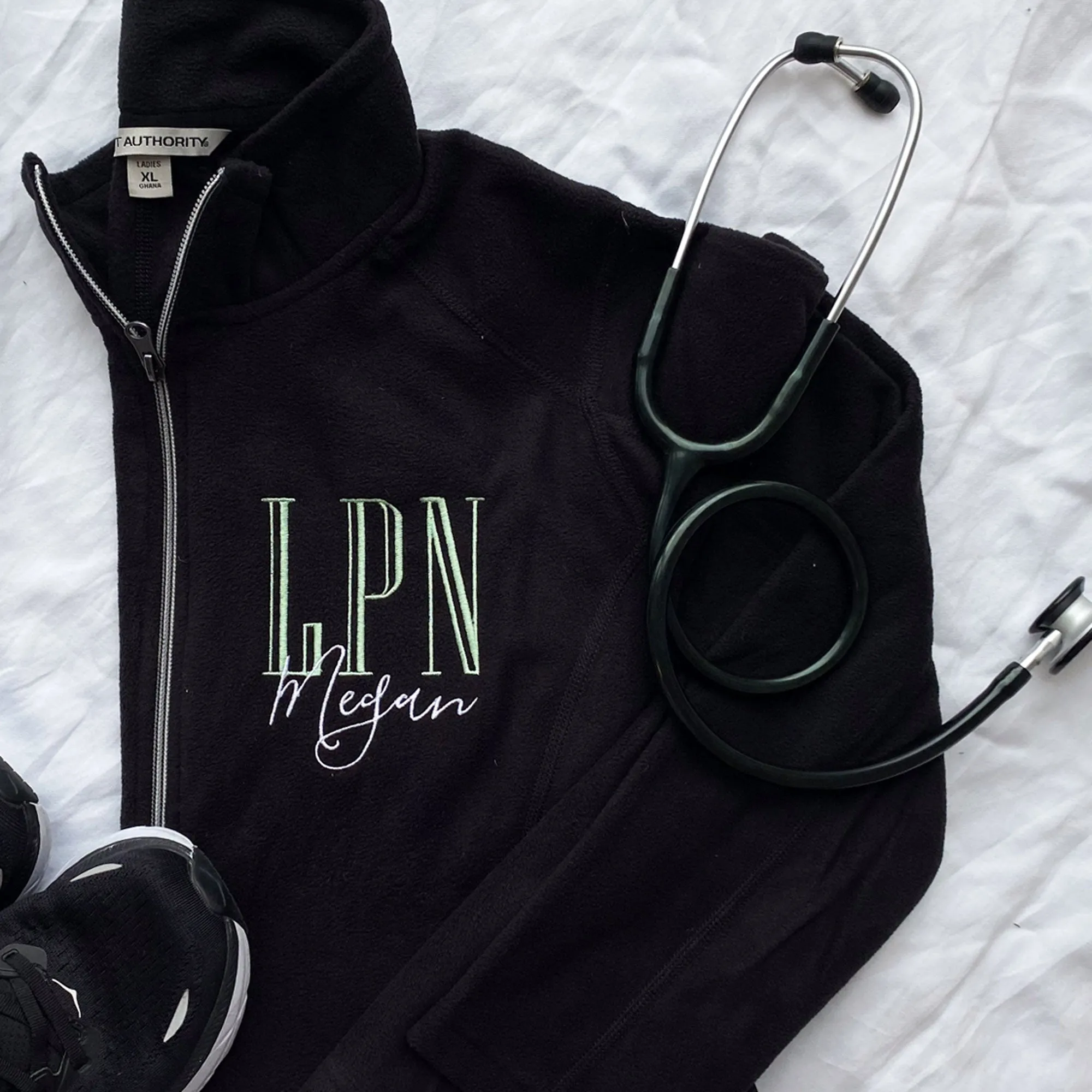 Personalized Nurse Lightweight Fleece Full Zip with Elegant Credentials