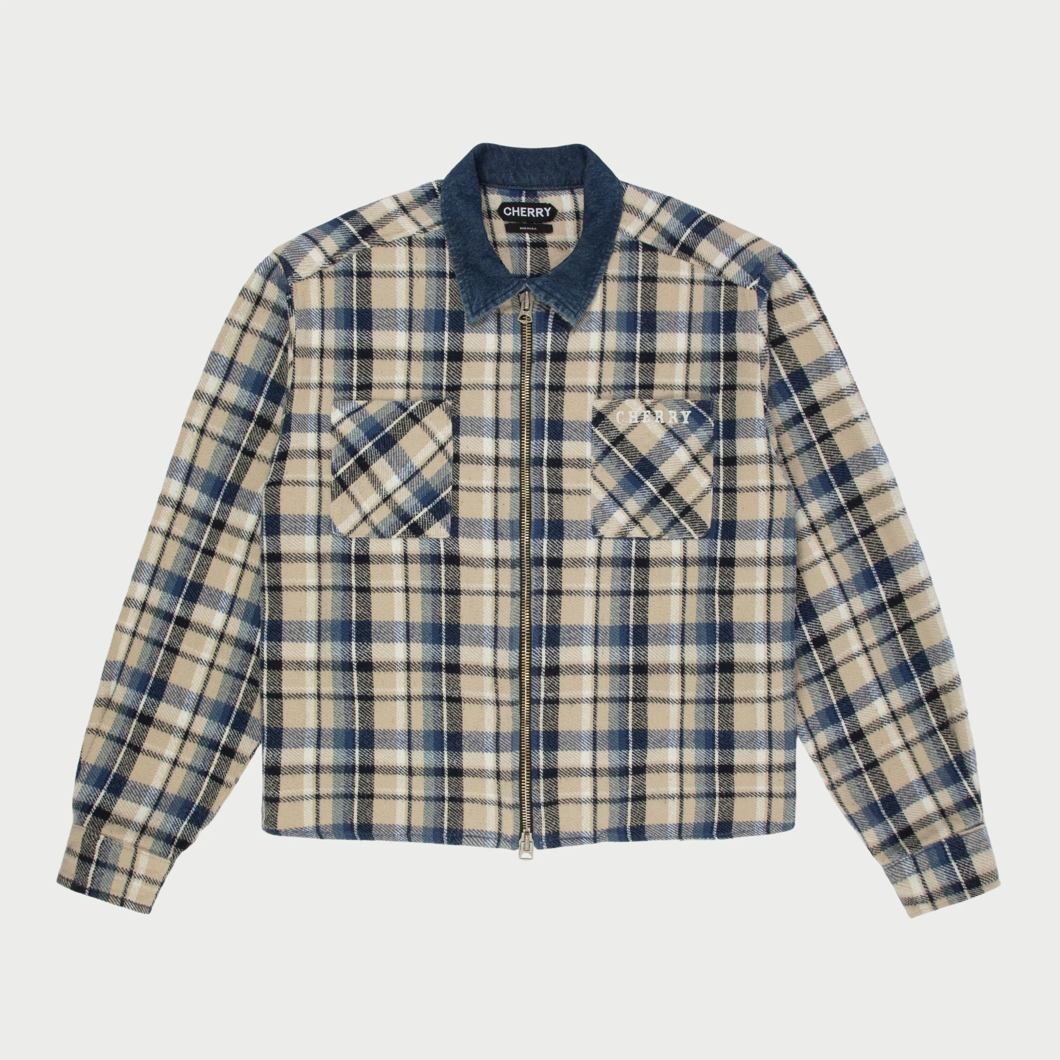 Plaid Zip Shirt Jacket (Beige)