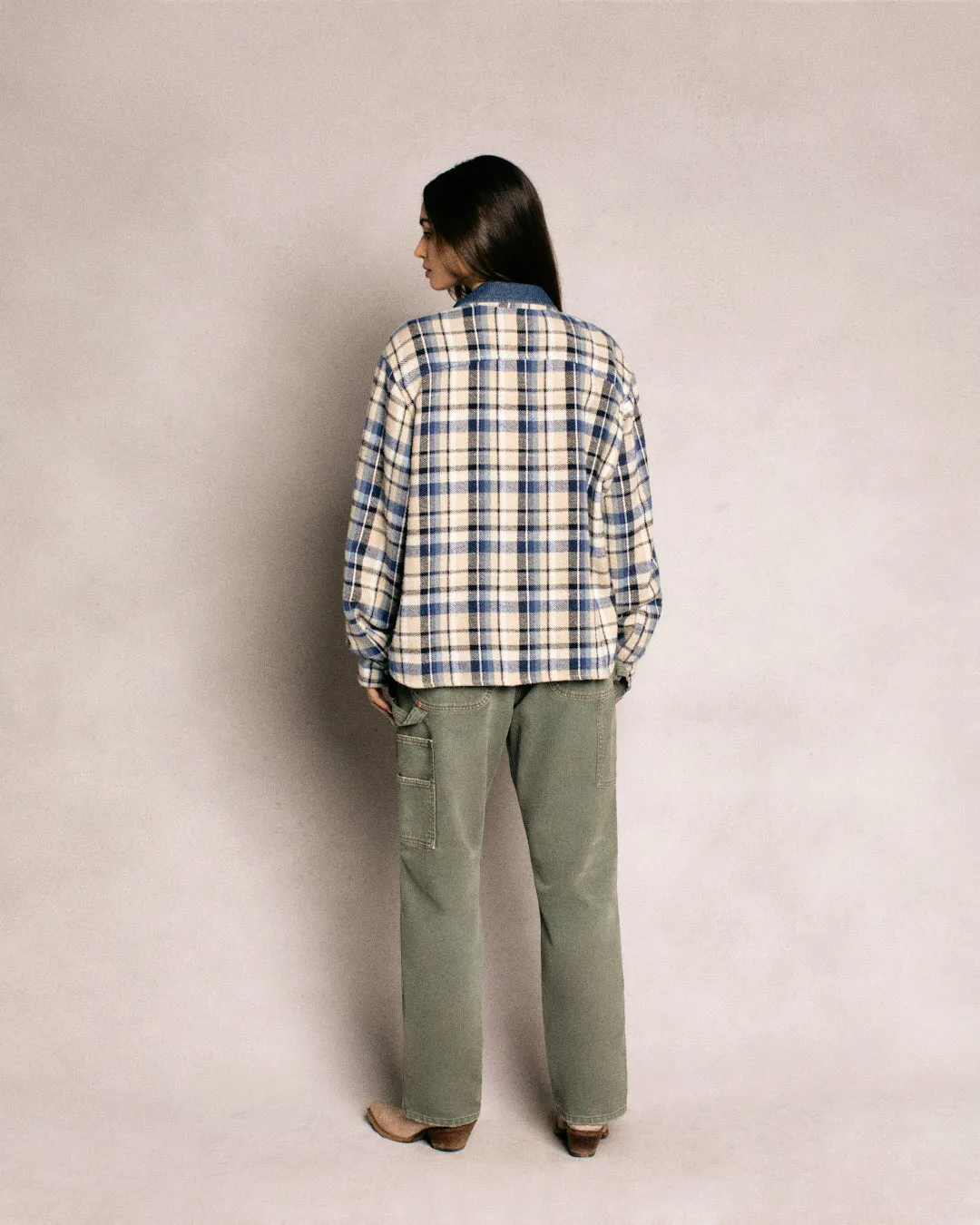 Plaid Zip Shirt Jacket (Beige)