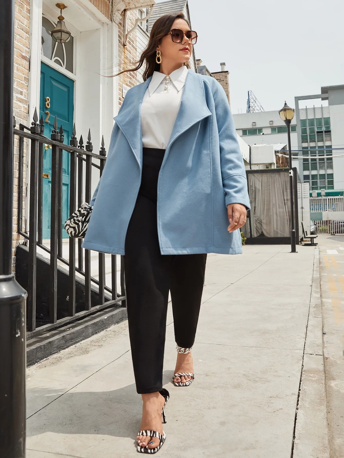 Plain Long Sleeve Waterfall Short Plus Size Overcoat