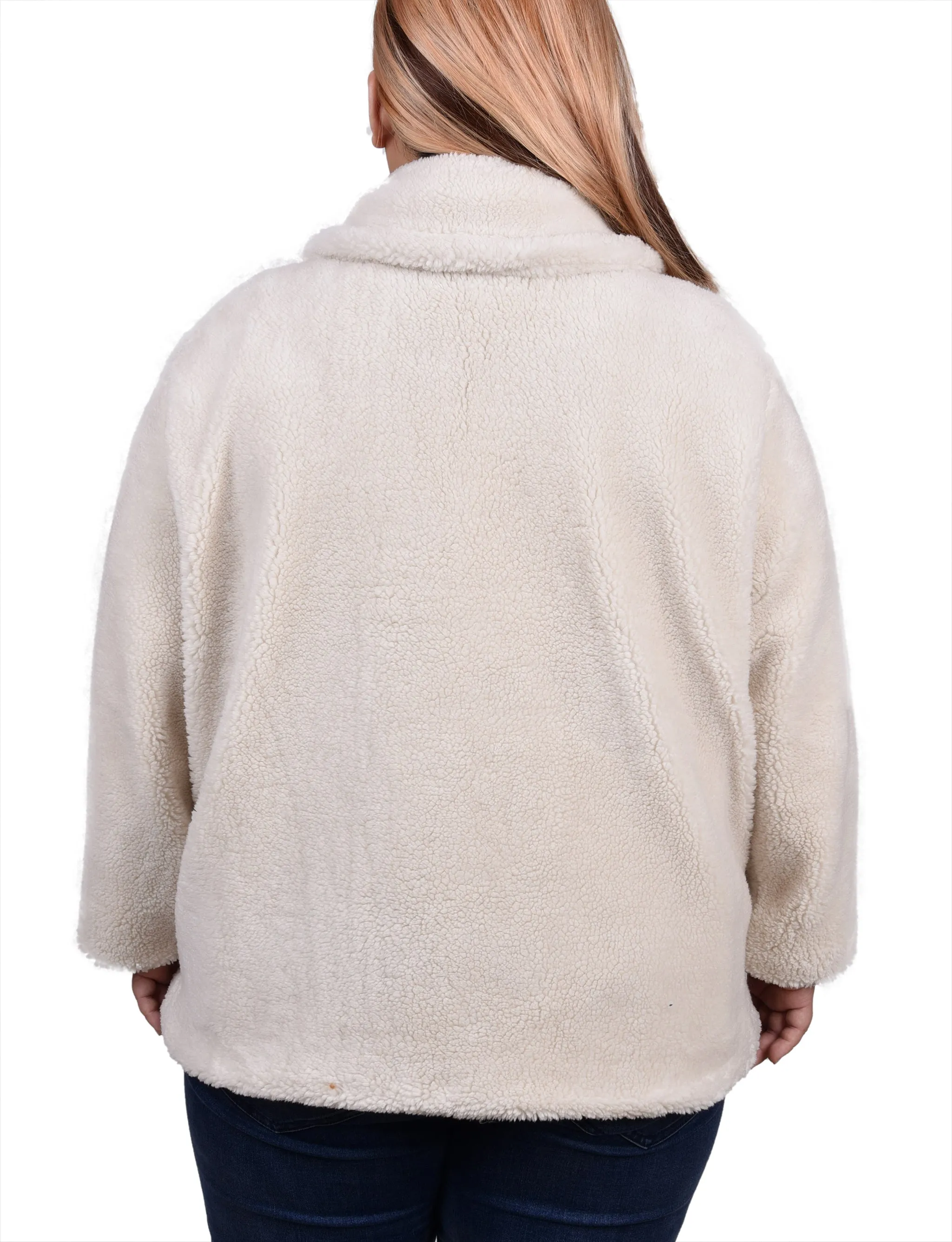 Plus Size Long Sleeve Double Breasted Sherpa Jacket