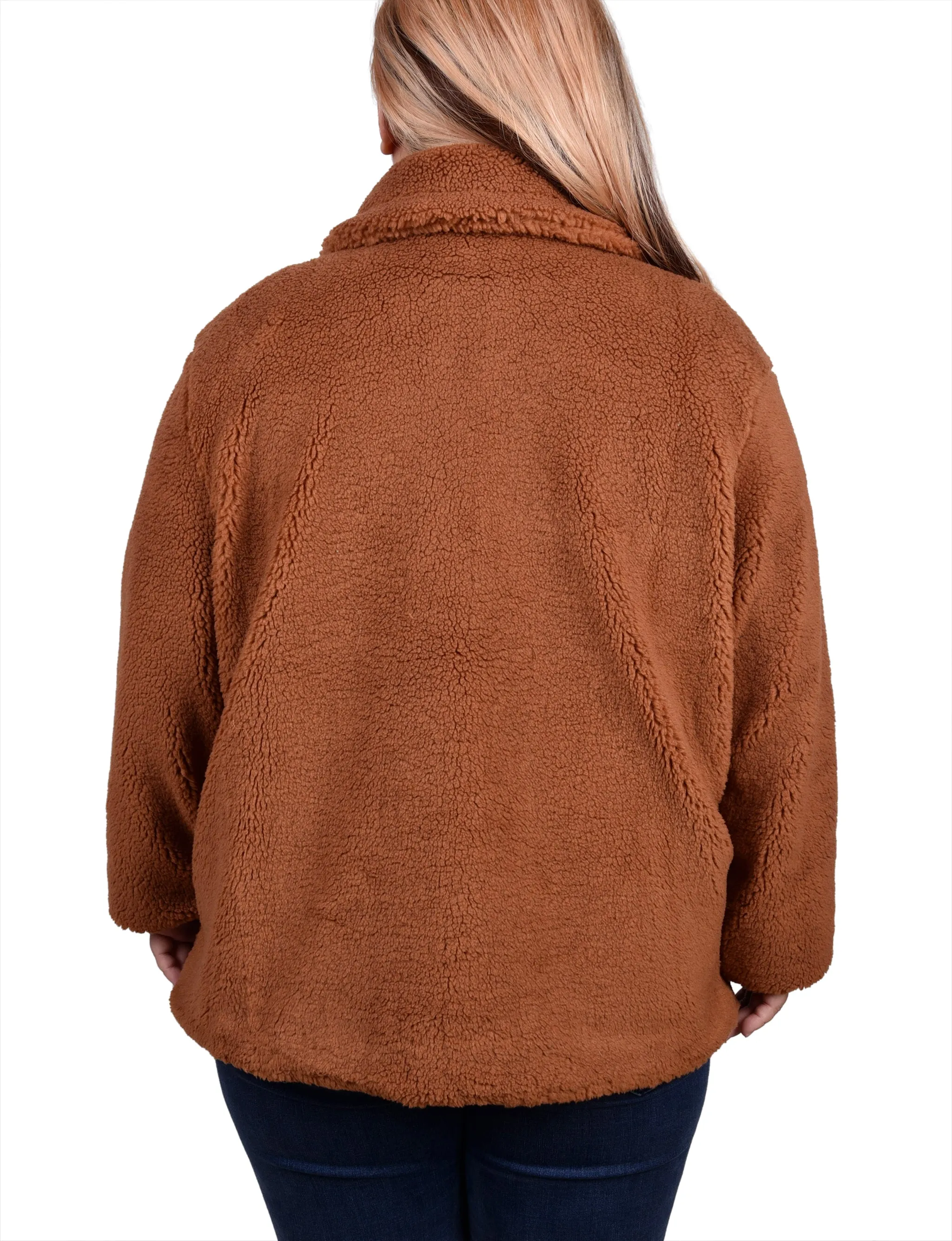 Plus Size Long Sleeve Double Breasted Sherpa Jacket