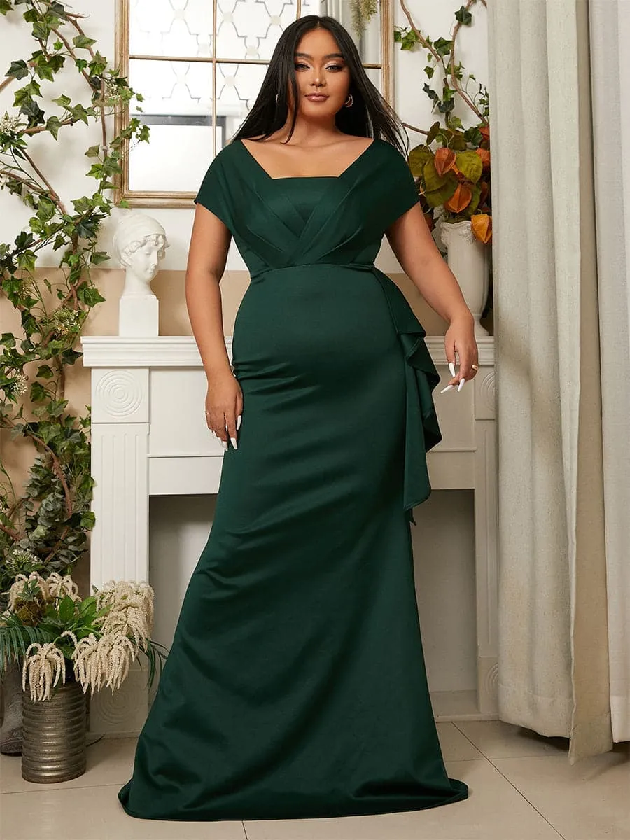 Plus Size Square Neck Emerald Green Mermaid Evening Dress PXH2461