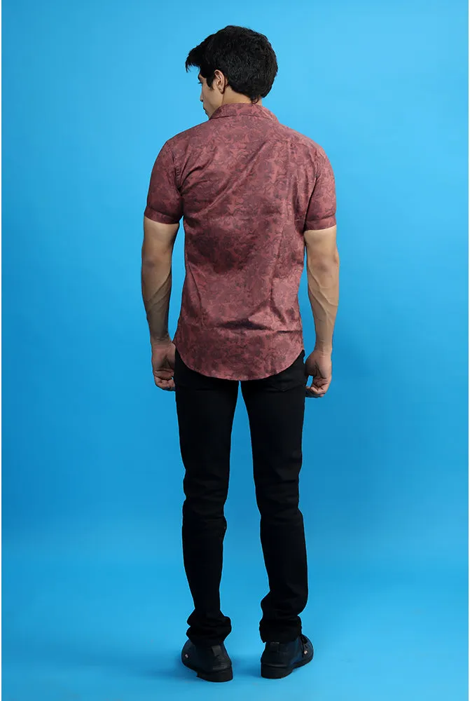 Printed Half Sleeve Shirt  - Men Casual Copper Printed Shirt