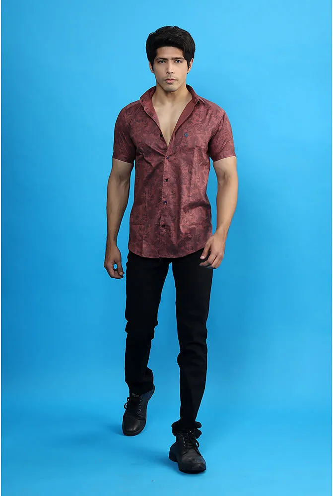 Printed Half Sleeve Shirt  - Men Casual Copper Printed Shirt