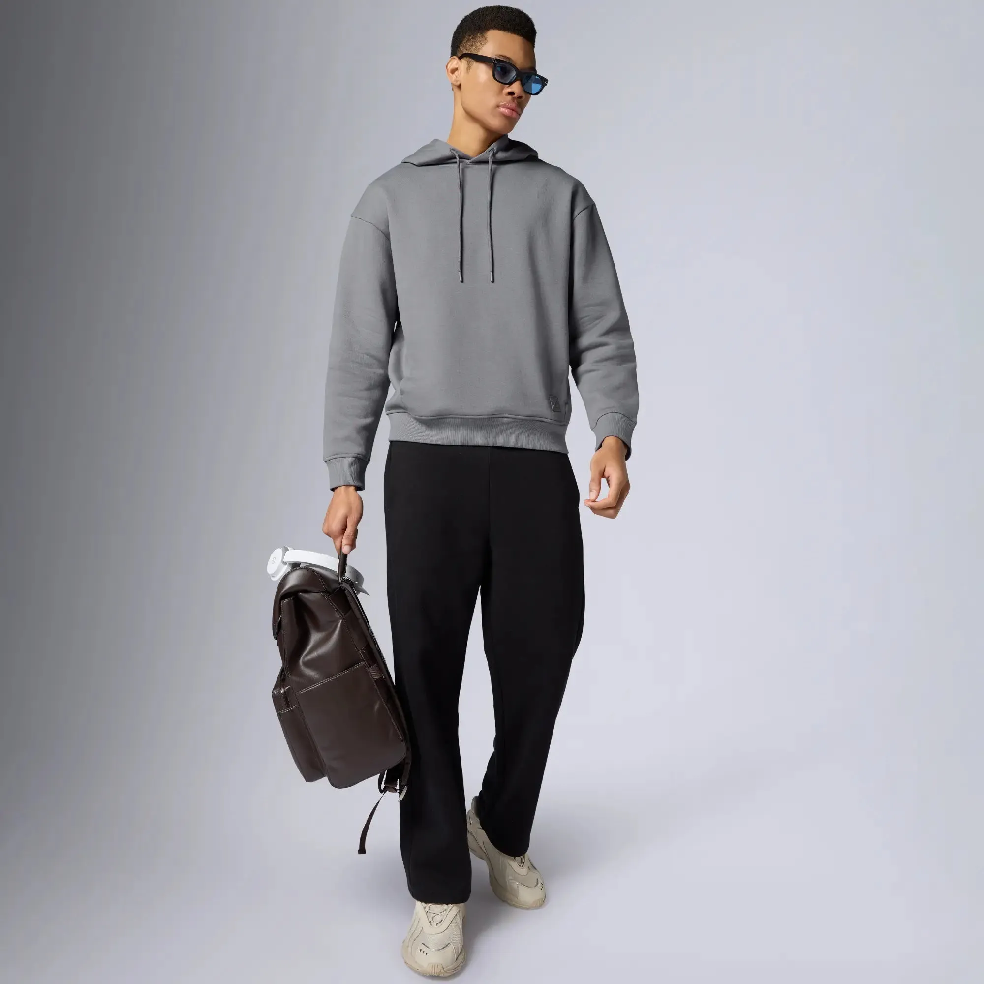 Pulse French Terry Cotton Blend Oversized Hoodie and Sweatpants Co Ord Set Opal Grey And Pitch Black