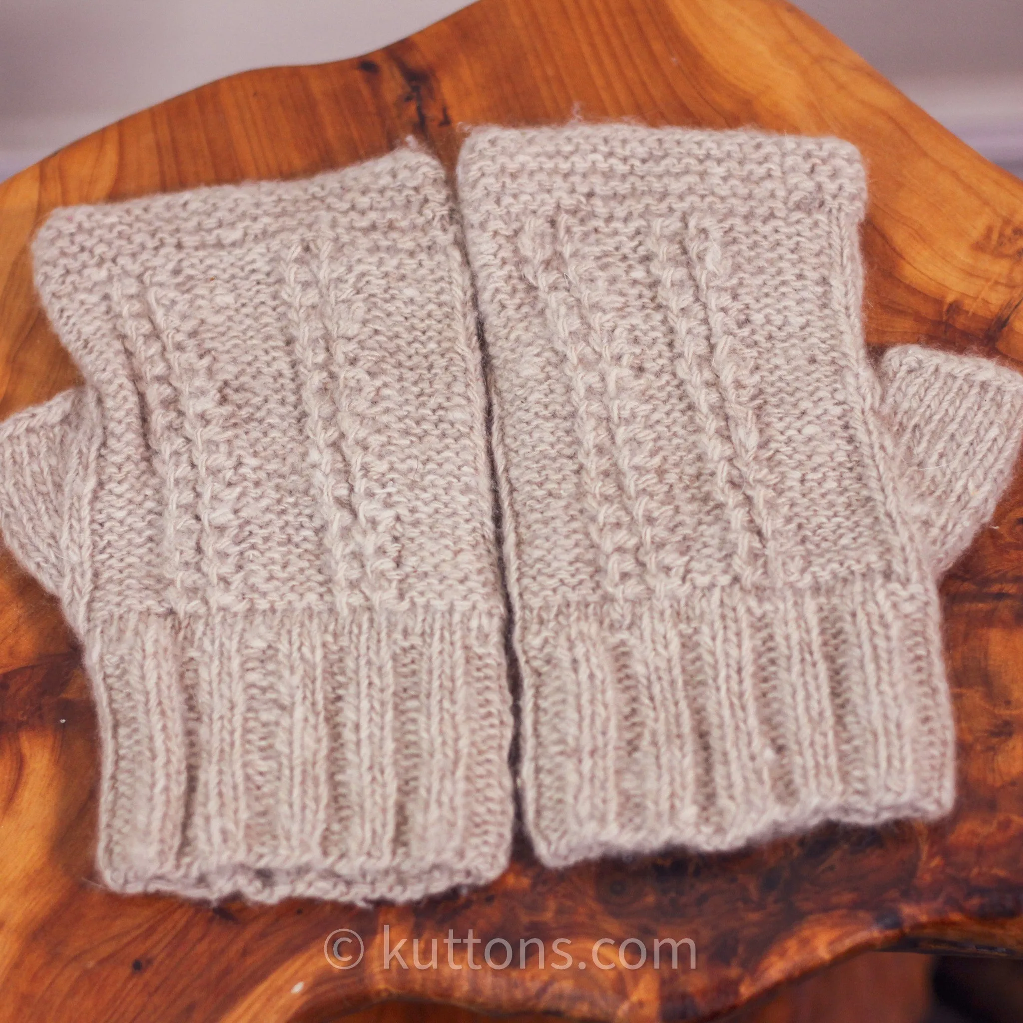 Pure Pashmina Cashmere Fingerless Gloves - Handknit Wristlets, Half Gloves from Ladakh Himalayas | Cream