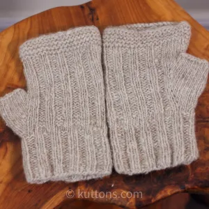 Pure Pashmina Cashmere Fingerless Gloves - Handknit Wristlets, Half Gloves from Ladakh Himalayas | Cream