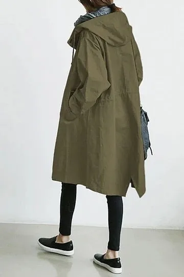 Purpdrank - Women Fashion Trench Coat Spring Autumn Casual Hooded Medium Long Overcoat Loose Windproof Coat Korean Trendy Large Size