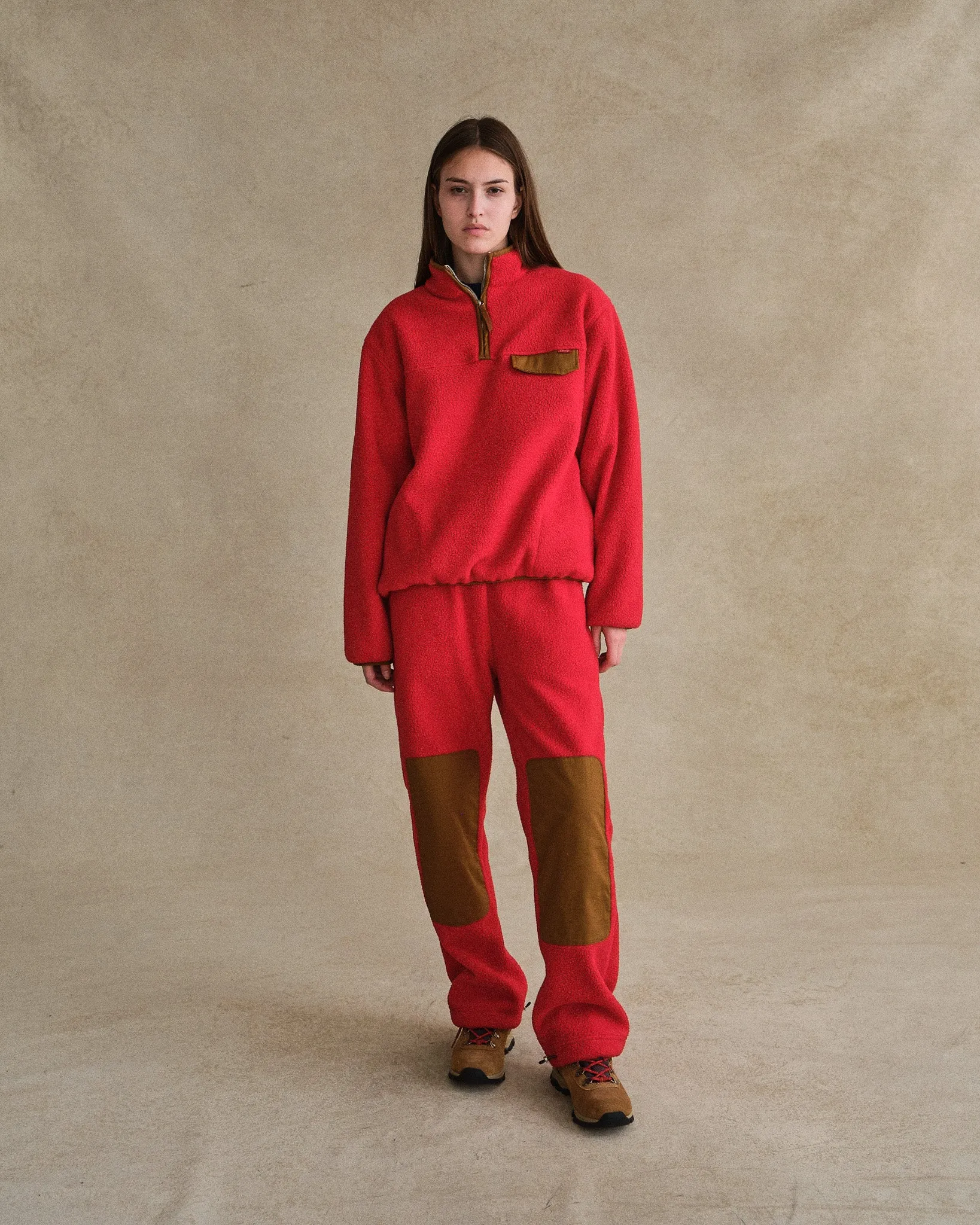 Quarter Zip Sherpa Pullover (Red)