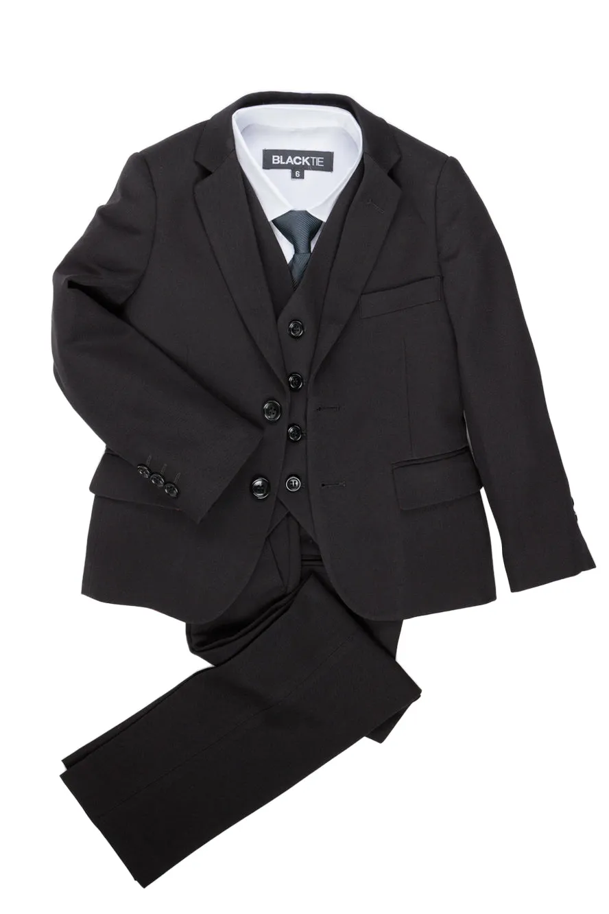 "Liam" Kids Onyx Black Suit (5-Piece Set)