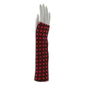 Red Tartan Print Long Fingerless Gloves