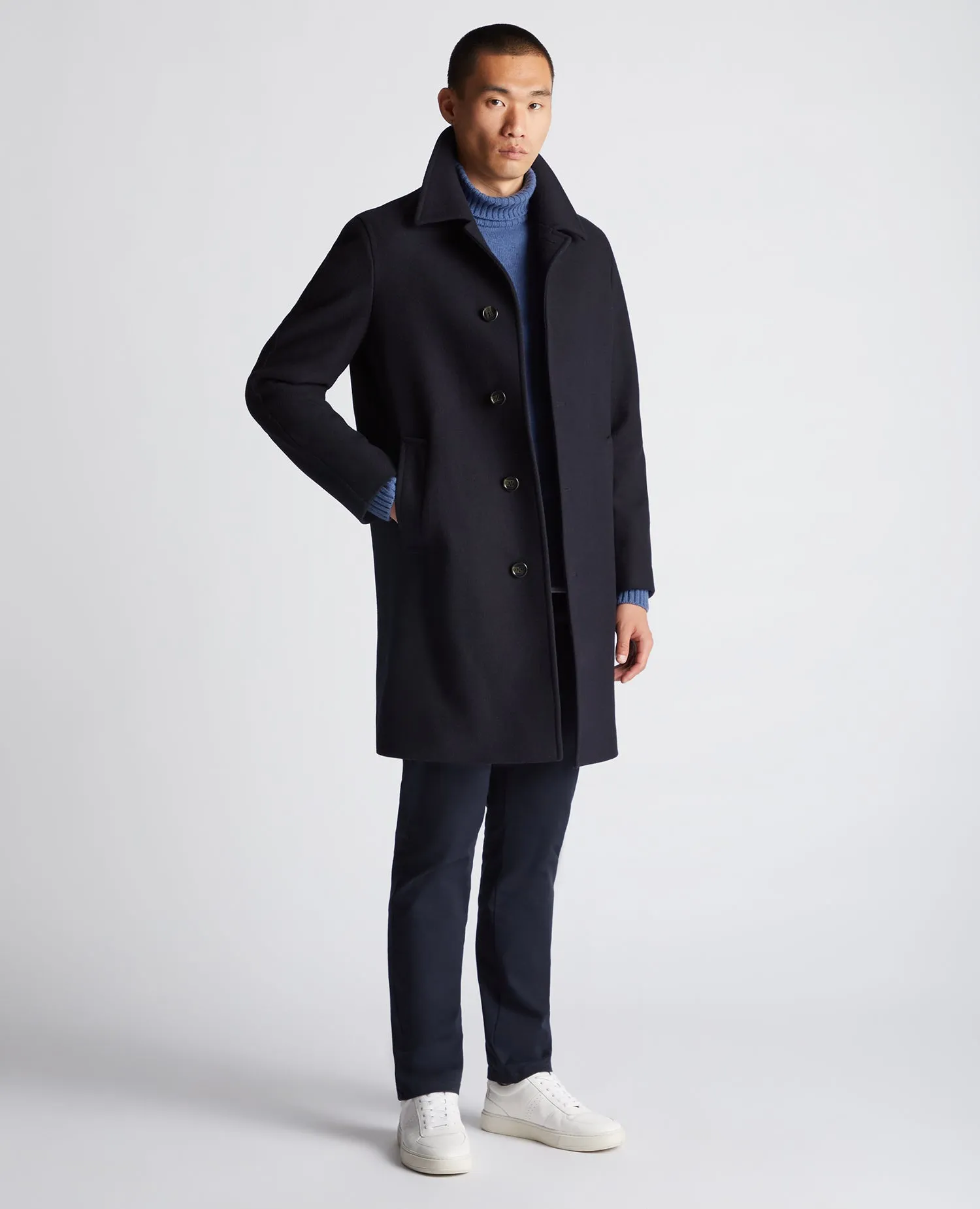 Remus Uomo Aiden Tailored Wool Coat - Navy