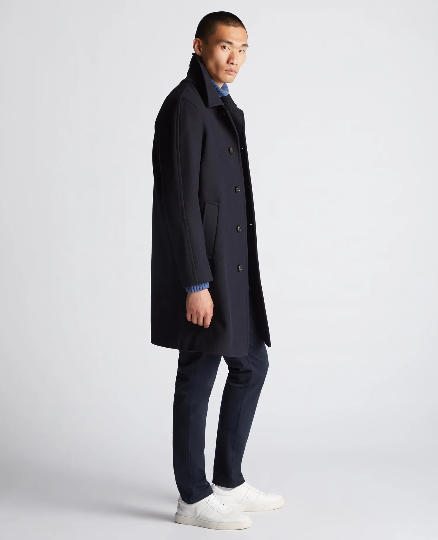 Remus Uomo Aiden Tailored Wool Coat - Navy